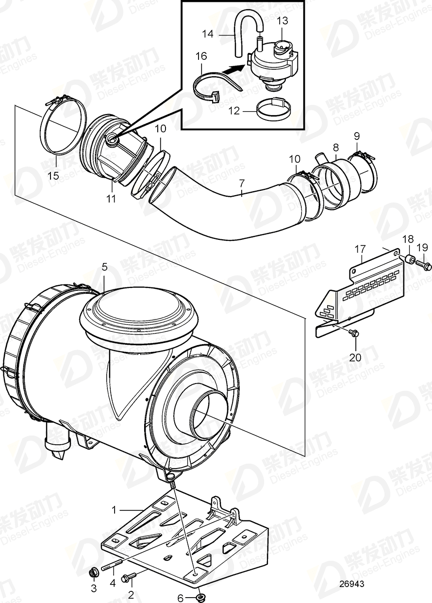 volvo penta Air cleaner 21359977 Drawing volvo penta Air cleaner 21359977 Drawing
